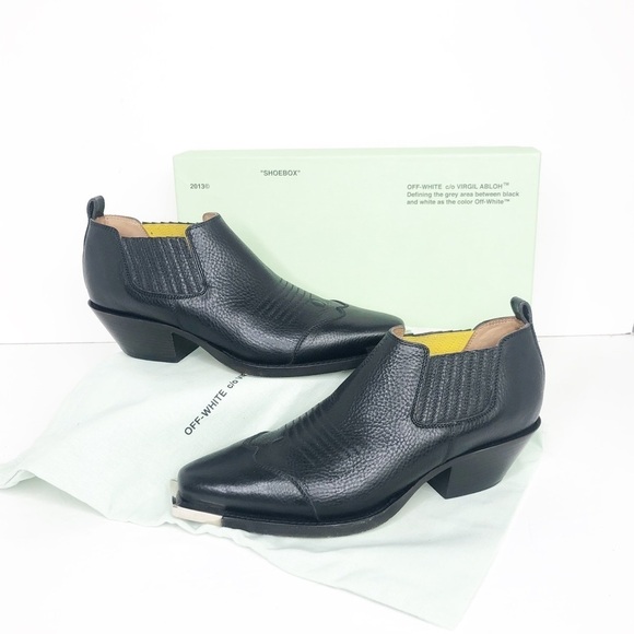 𝅺OFF White C/O Virgil Abloh size 38 Black leather, Western ankle boots - Picture 10 of 10
